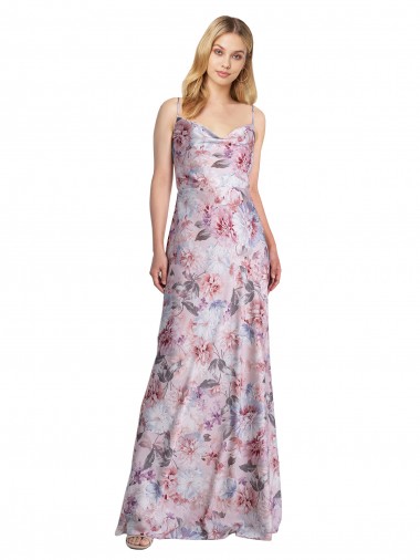 Stretch Satin & Floral Cowl Neck Long Sleeveless Formal Evening Gown / Bridesmaid Dress Norwich