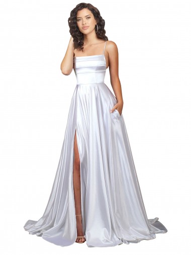 Stretch Satin Spaghetti Straps Long Sleeveless Beach Wedding Dress Norwich