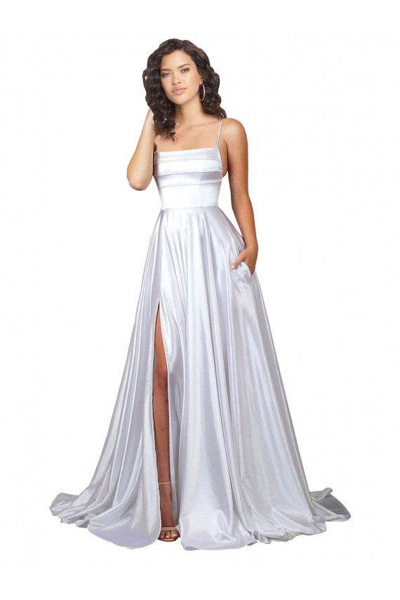 Stretch Satin Spaghetti Straps Long Sleeveless Beach Wedding Dress Norwich