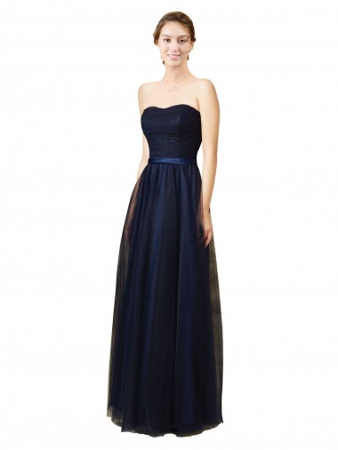 Dark Navy Tulle Sweetheart Long Sleeveless Bridesmaid Gown Norwich