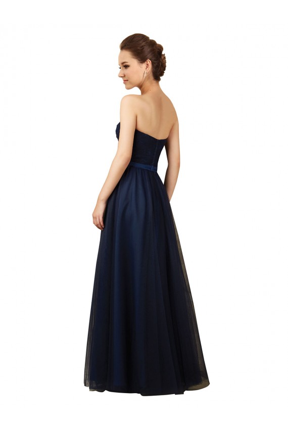 Dark Navy Tulle Sweetheart Long Sleeveless Bridesmaid Gown Norwich
