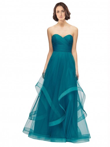 Turquoise Tulle Sweetheart Long Sleeveless Bridesmaid Dress Norwich