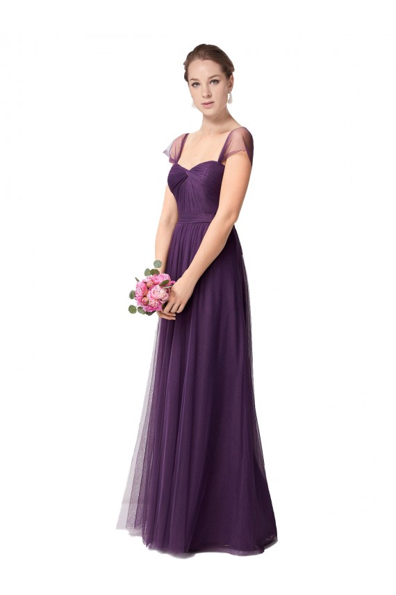 Plum Purple Tulle Sweetheart Long Cap Sleeves Bridesmaid Dress Norwich