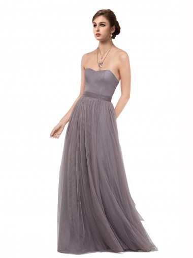 V-Back Pewter Tulle Spaghetti Straps Long Sleeveless Bridesmaid Dress Norwich