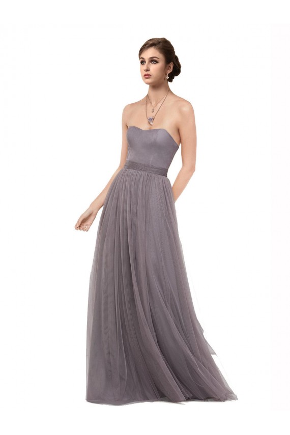V-Back Pewter Tulle Spaghetti Straps Long Sleeveless Bridesmaid Dress Norwich