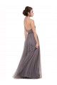 V-Back Pewter Tulle Spaghetti Straps Long Sleeveless Bridesmaid Dress Norwich