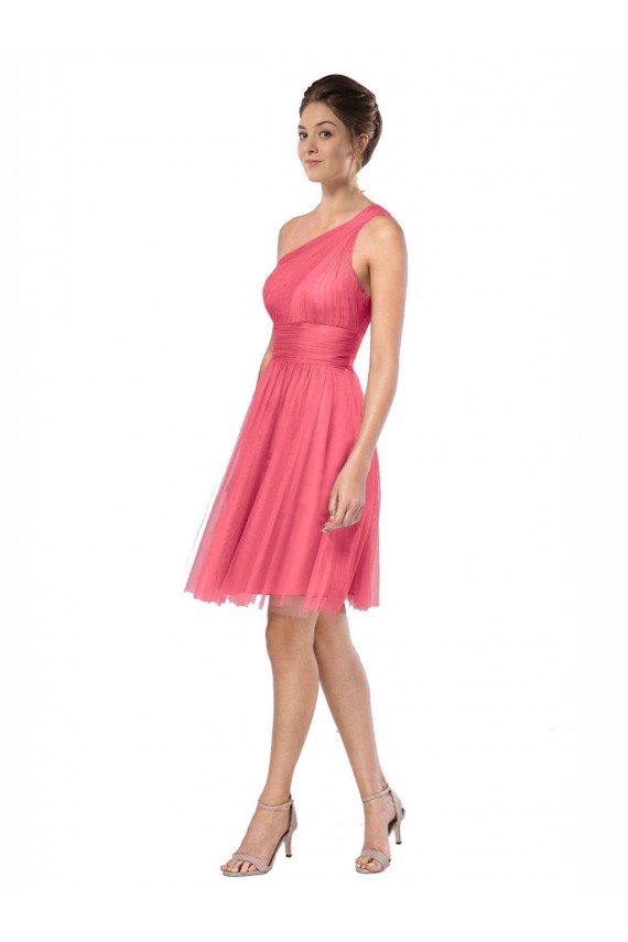 Watermelon Tulle One Shoulder Long Sleeveless Bridesmaid Dress Norwich