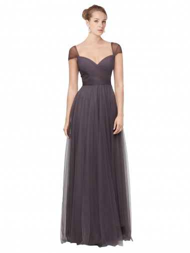 Pewter Tulle Sweetheart Long Cap Sleeves Bridesmaid Dress Norwich