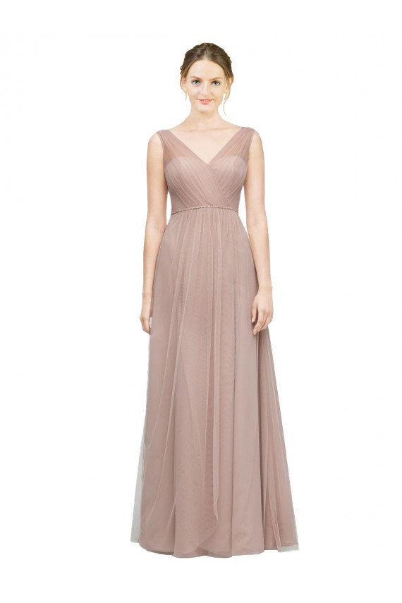 Blush Tulle V-Neck Long Sleeveless Bridesmaid Dress Norwich