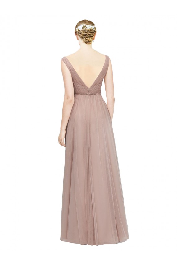 Blush Tulle V-Neck Long Sleeveless Bridesmaid Dress Norwich