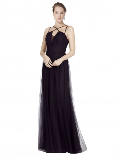 Tulle Spaghetti Straps Long Sleeveless Bridesmaid Gown Norwich