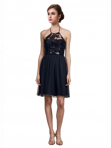 Tulle Halter Neck Knee Length Sleeveless Bridesmaid Gown Norwich