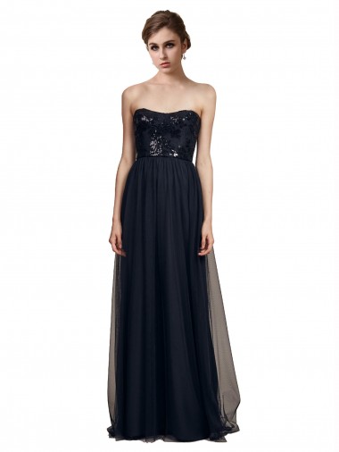 Black Tulle Sweetheart Long Sleeveless Bridesmaid Gown Norwich