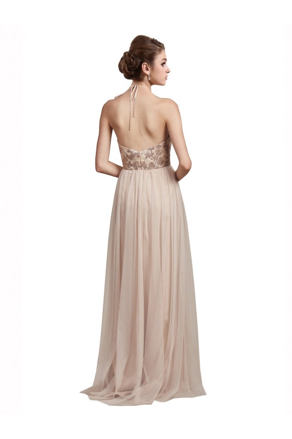 Nude Tulle Halter Neck Long Sleeveless Bridesmaid Dress Norwich