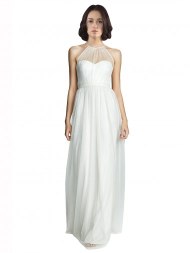 White Tulle Halter Neck Long Sleeveless Bridesmaid Dress Norwich