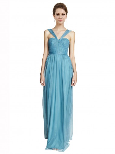 Sky Blue Tulle Spaghetti Straps Long Sleeveless Bridesmaid Dress Norwich