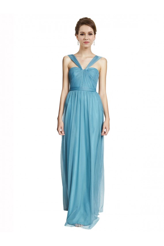 Sky Blue Tulle Spaghetti Straps Long Sleeveless Bridesmaid Dress Norwich
