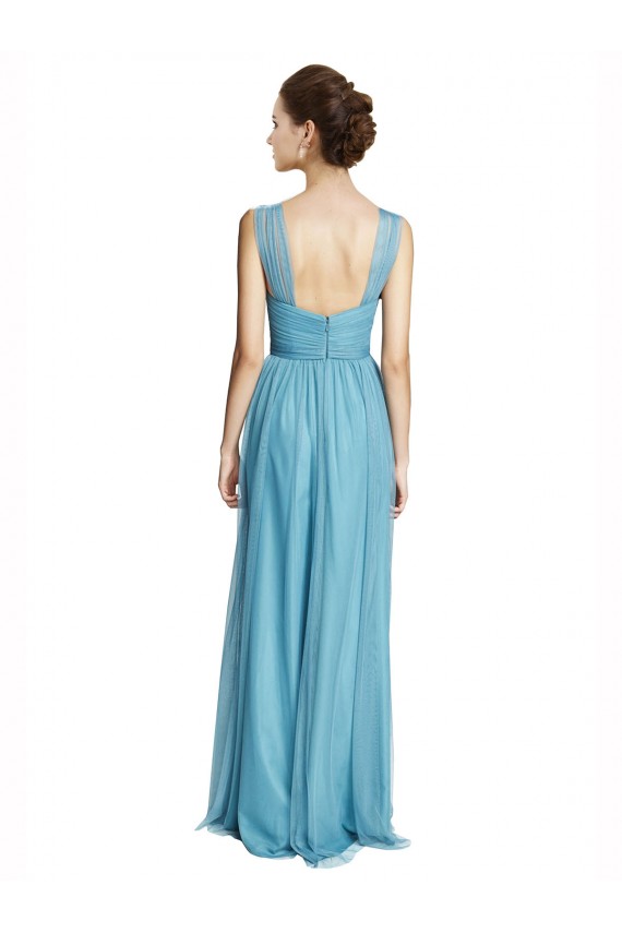 Sky Blue Tulle Spaghetti Straps Long Sleeveless Bridesmaid Dress Norwich