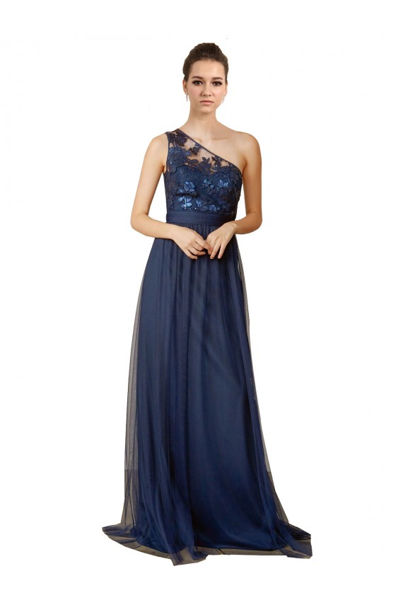 Tulle One Shoulder Sweep Train Sleeveless Bridesmaid Dress Norwich