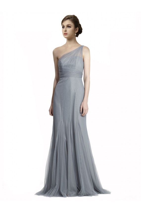 Slate Grey Tulle One Shoulder Long Sleeveless Bridesmaid Dress Norwich
