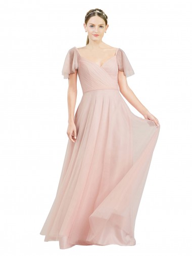 Tulle V-Neck Long Flutter Sleeves Formal Dress / Bridesmaid Dress Norwich