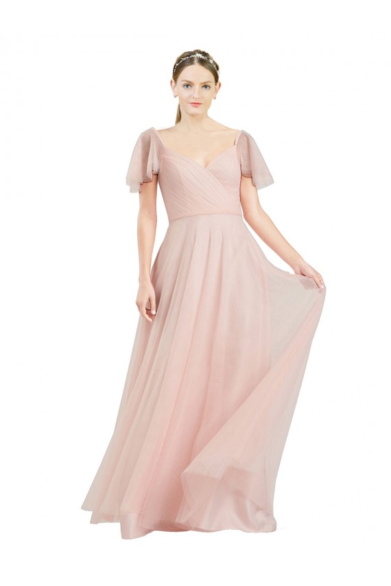 Tulle V-Neck Long Flutter Sleeves Formal Dress / Bridesmaid Dress Norwich