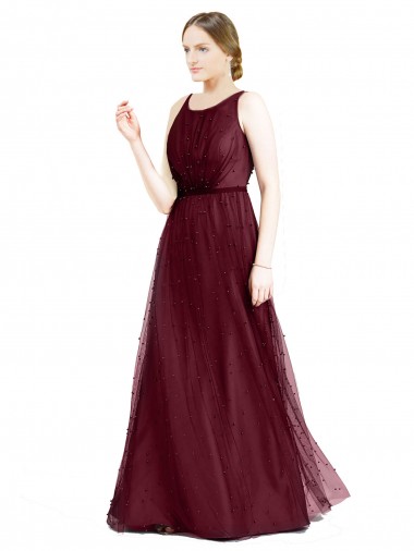 Keyhole Back Tulle Boat Neck Long Sleeveless Semi Formal Evening Dress / Bridesmaid Dress Norwich