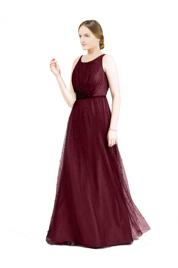 Keyhole Back Tulle Boat Neck Long Sleeveless Semi Formal Evening Dress / Bridesmaid Dress Norwich