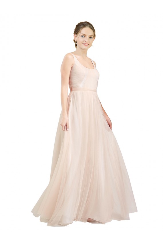 Open Back Tulle Scoop Neck Long Sleeveless Semi Formal Evening Dress / Bridesmaid Dress Norwich