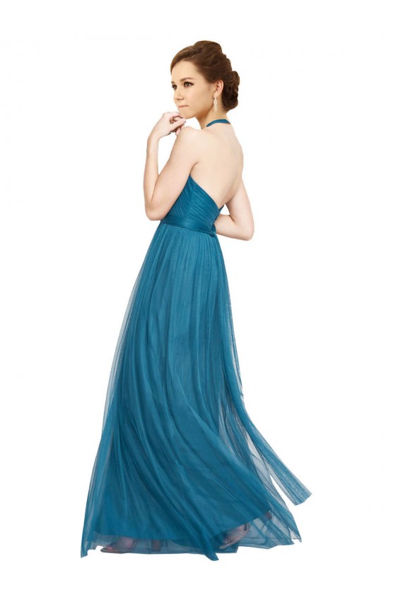 Open Back Teal Green Tulle Halter Neck Long Sleeveless Bridesmaid Dress Norwich