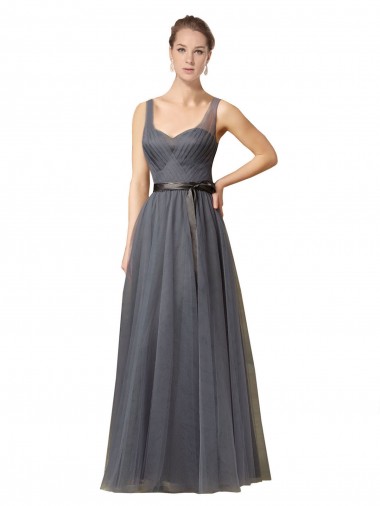 V-Back Slate Grey Tulle Sweetheart Long Sleeveless Formal Dress / Bridesmaid Dress Norwich