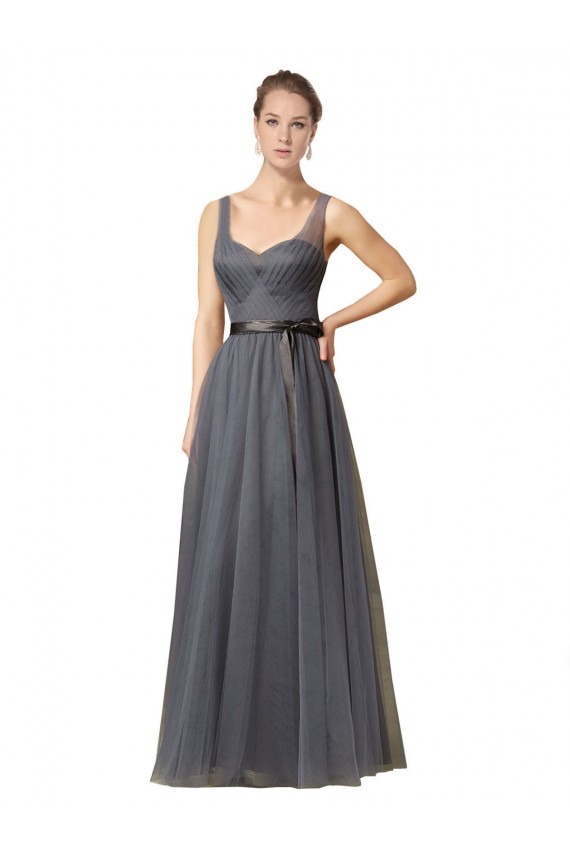 V-Back Slate Grey Tulle Sweetheart Long Sleeveless Formal Dress / Bridesmaid Dress Norwich