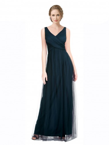 Blue Tulle V-Neck Long Sleeveless Bridesmaid Dress Norwich