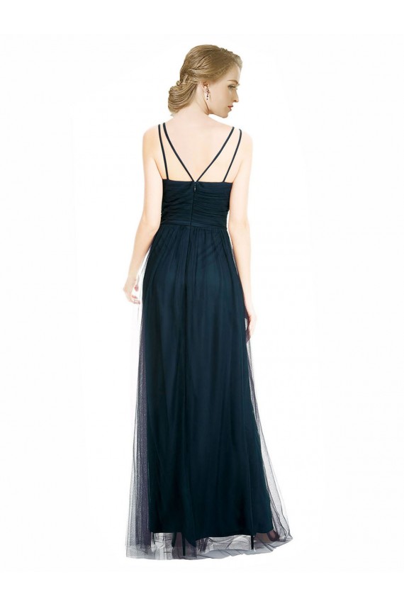 Blue Tulle V-Neck Long Sleeveless Bridesmaid Dress Norwich