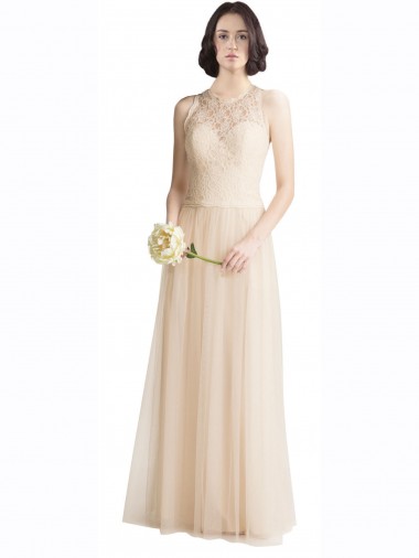 Tulle & Lace Bateau Neck Long Sleeveless Bridesmaid Dress Norwich