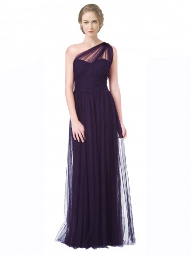 Plum Tulle One Shoulder Long Sleeveless Bridesmaid Dress Norwich