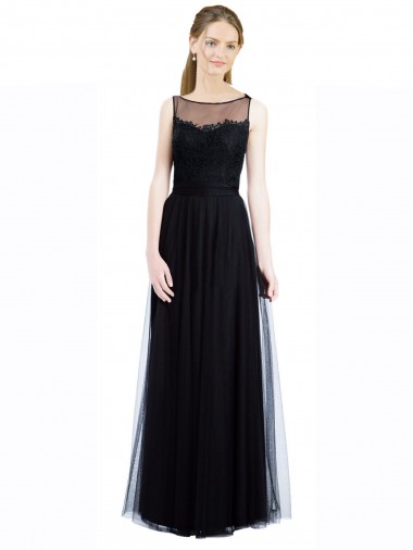Low Back Tulle & Lace Bateau Neck Long Sleeveless Bridesmaid Dress Norwich