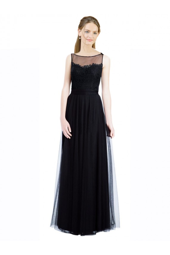 Low Back Tulle & Lace Bateau Neck Long Sleeveless Bridesmaid Dress Norwich