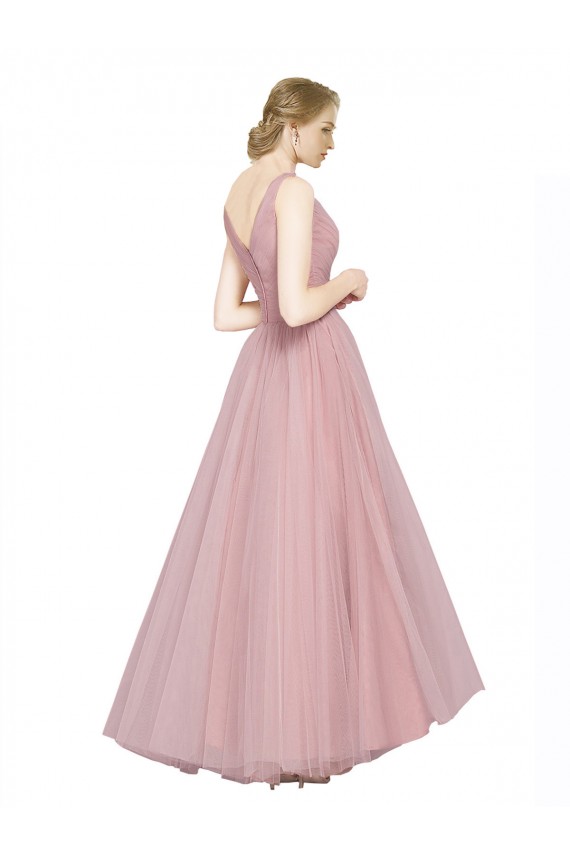 V-Back Pink Tulle V-Neck Long Sleeveless Bridesmaid Dress Norwich