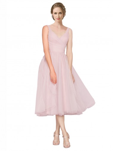 V-Back Tulle V-Neck Tea Length Sleeveless Bridesmaid Dress Norwich