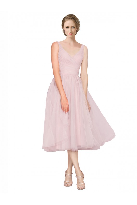 V-Back Tulle V-Neck Tea Length Sleeveless Bridesmaid Dress Norwich