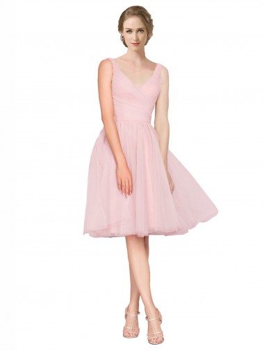 Tulle V-Neck Knee Length Sleeveless Bridesmaid Gown Norwich