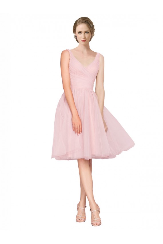 Tulle V-Neck Knee Length Sleeveless Bridesmaid Gown Norwich