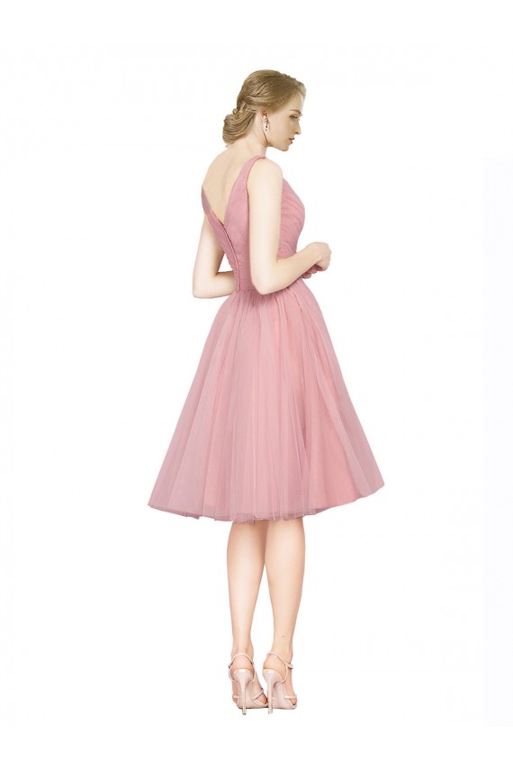 Tulle V-Neck Knee Length Sleeveless Bridesmaid Gown Norwich