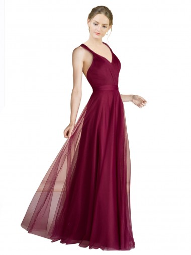 Open Back Tulle V-Neck Long Sleeveless Bridesmaid Dress Norwich