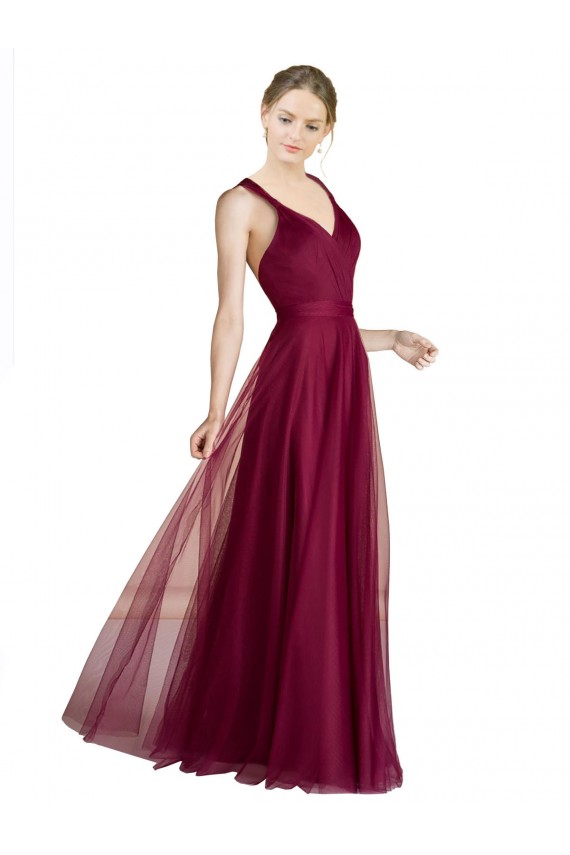 Open Back Tulle V-Neck Long Sleeveless Bridesmaid Dress Norwich