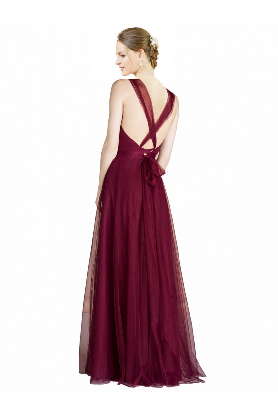 Open Back Tulle V-Neck Long Sleeveless Bridesmaid Dress Norwich