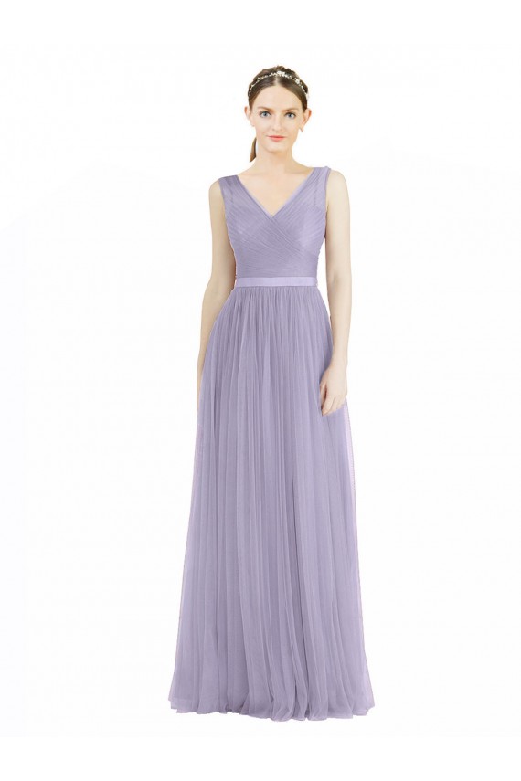 V-Back Lilac Tulle V-Neck Long Sleeveless Bridesmaid Dress Norwich
