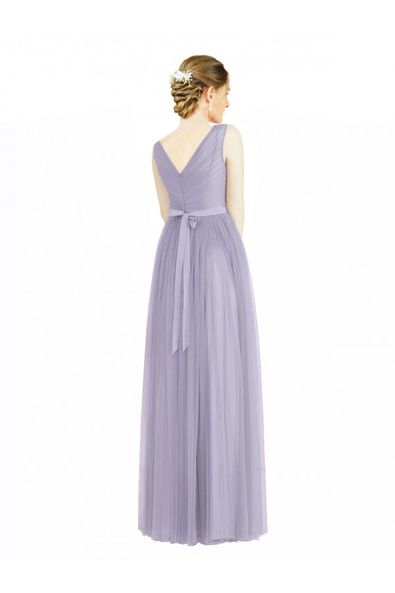 V-Back Lilac Tulle V-Neck Long Sleeveless Bridesmaid Dress Norwich