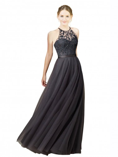 Open Back Tulle & Lace Sweetheart Long Sleeveless Bridesmaid Dress Norwich